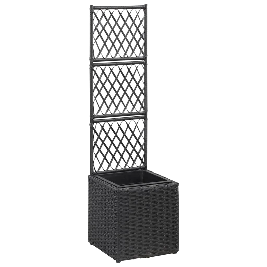 Trellis Raised Bed with 1 Pot Poly Rattan Black