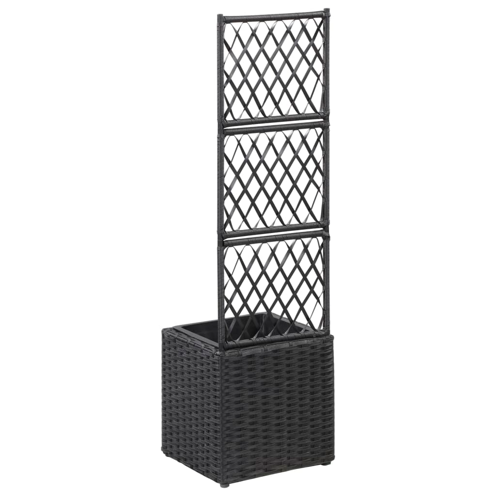 Trellis Raised Bed with 1 Pot Poly Rattan Black