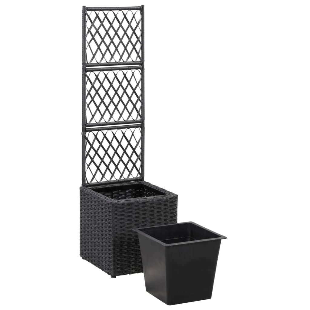 Trellis Raised Bed with 1 Pot Poly Rattan Black