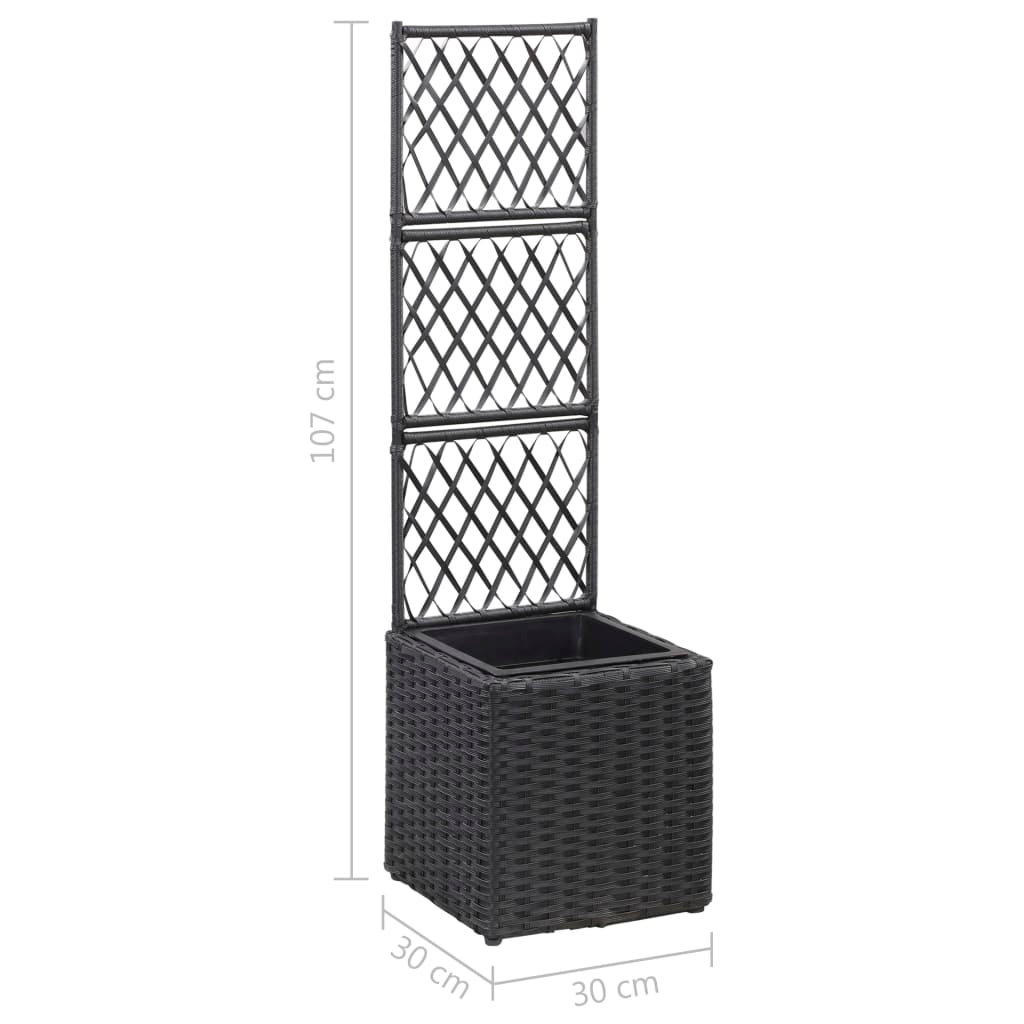 Trellis Raised Bed with 1 Pot Poly Rattan Black