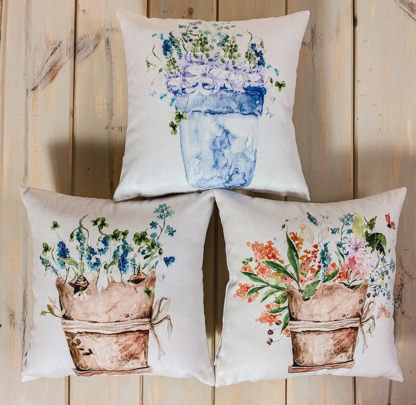 Watercolor Flower Pot | Planter | Throw Pillow | Spring Flowers |