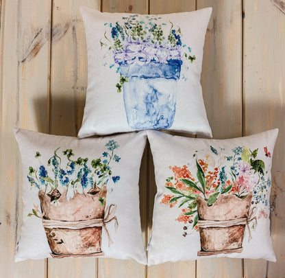 Watercolor Flower Pot | Planter | Throw Pillow | Spring Flowers |